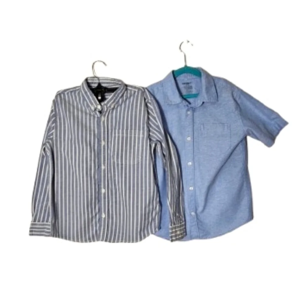 Old Navy Kids Striped Long Sleeve and Solid Blue Short Shirts Boys Size Large 10